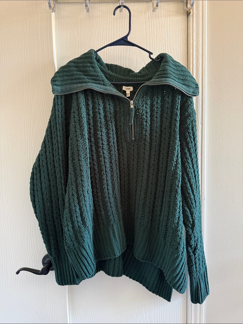 Aerie Dark Green Half-Zip Cable Knit Women's Sweater